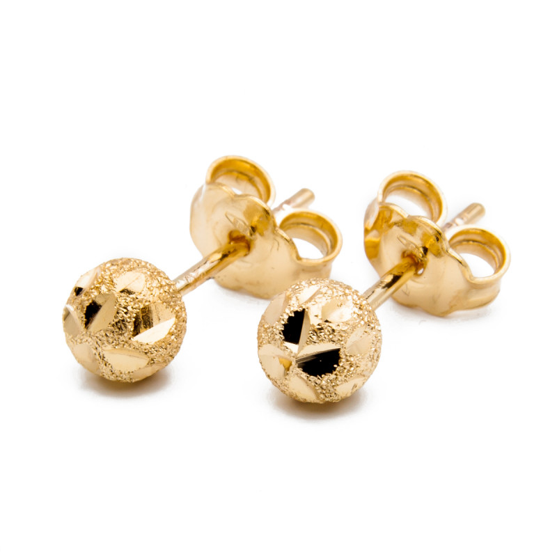Złote kolczyki 585 diamentowane kulki 6 mm