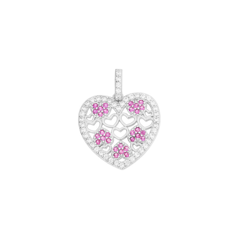 Srebrna zawieszka 925 Różowe Serca w Sercu