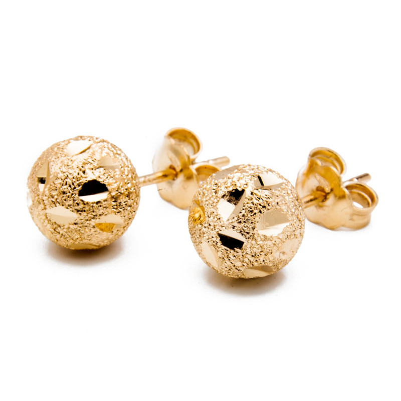 Złote kolczyki 585 zdobione kulki 8 mm