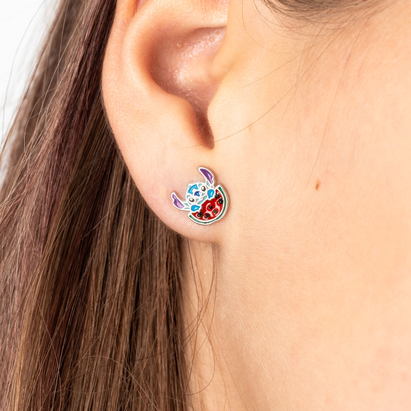 Kolczyki srebrne 925 z emalią Stich Arbuz dla małej damy PREZENT