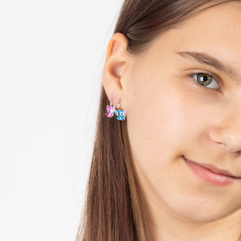 Kolczyki srebrne 925 Angielskie z emalią Stich 3D dla małej damy PREZENT