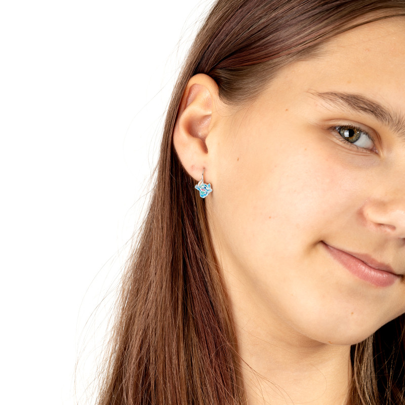 Kolczyki srebrne 925 Angielskie z emalią Skaczący Stich dla małej damy PREZENT