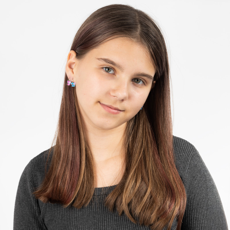 Srebrny komplet kolczyki 925 Angielskie z emalią Stich Angel 3D dla małej damy PREZENT