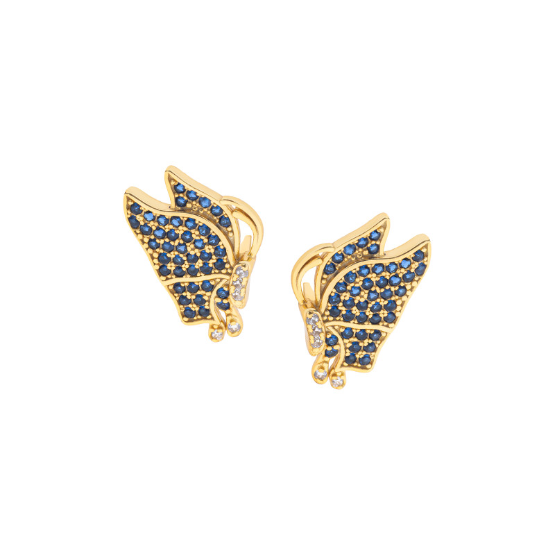 Kolczyki srebrne pozłacane 925 Niebieski Motyl