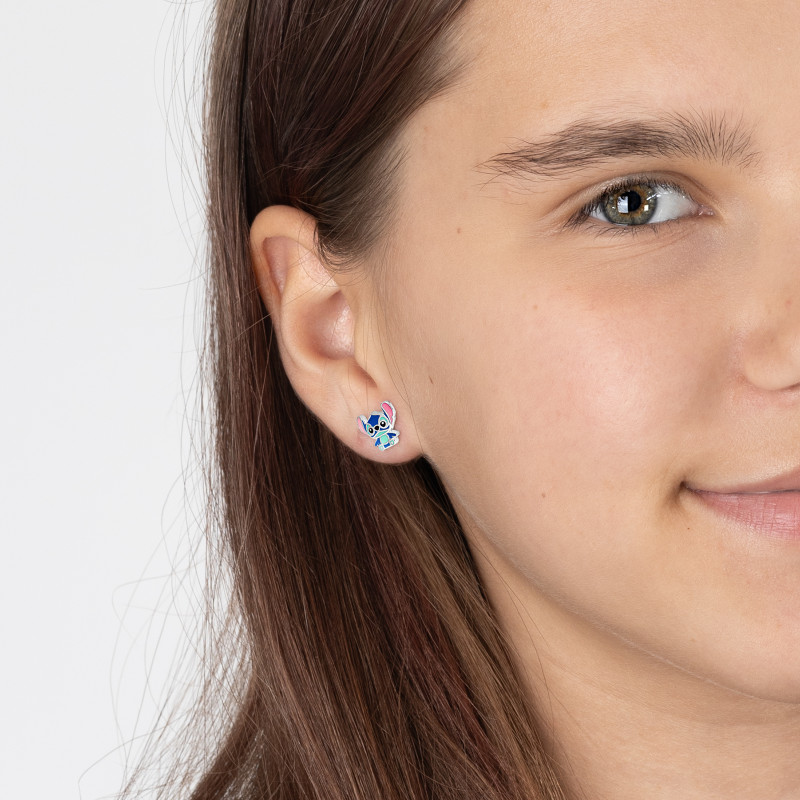 Kolczyki srebrne 925 z emalią Uroczy Stich Misiek dla małej damy PREZENT