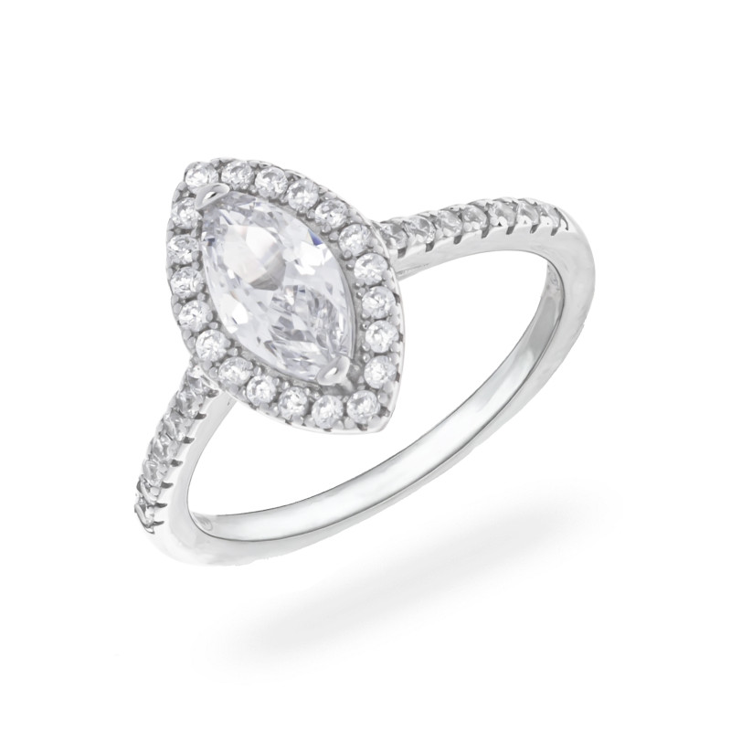 Srebrny Pierścionek 925 Biała Łezka cyrkonia