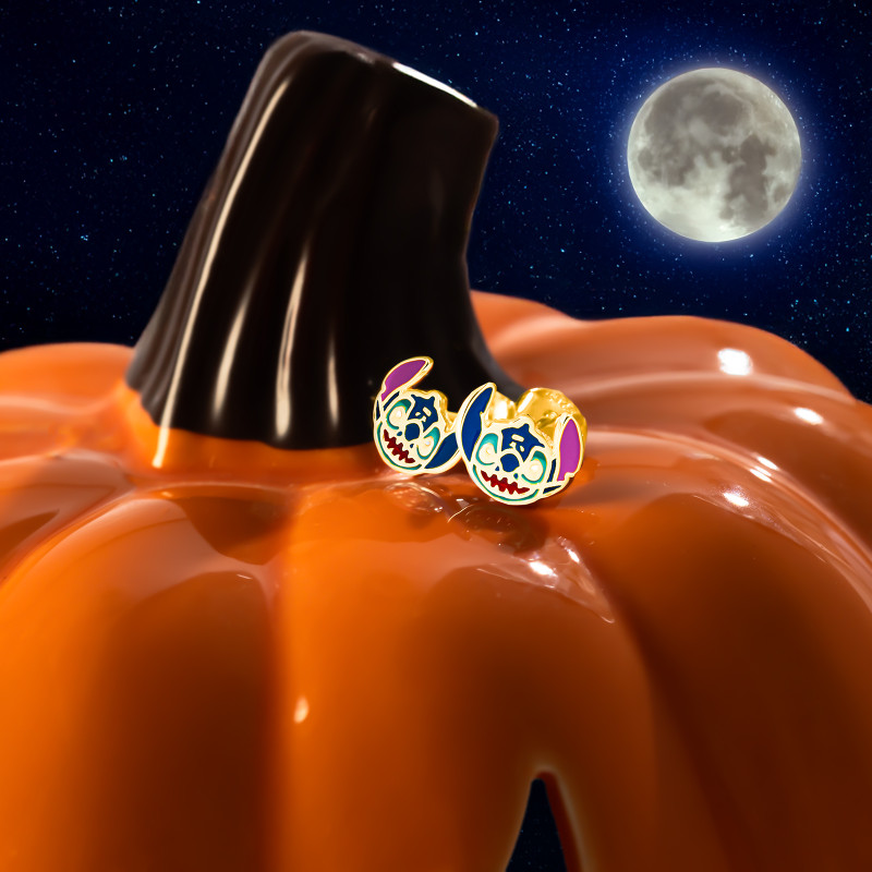 Komplet kolczyki srebrne i pozłacane 925 Halloween Stich Stworek dla małej damy Edycja Limitowana