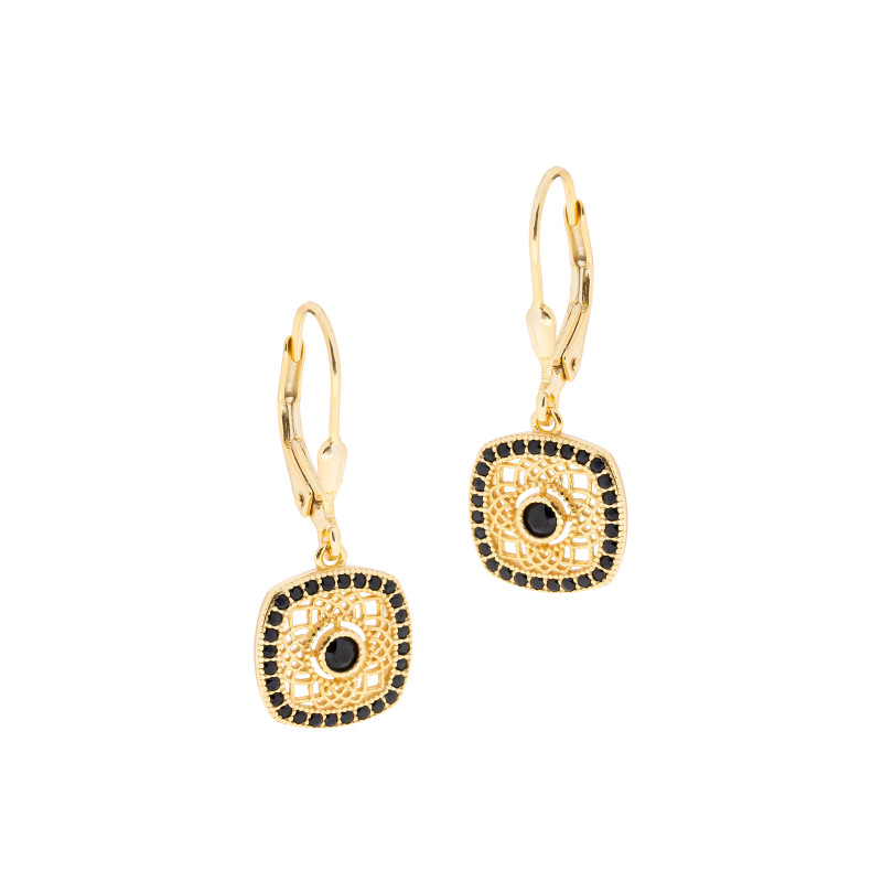 Srebrny pozłacany 925 Komplet Czarna Elegancja