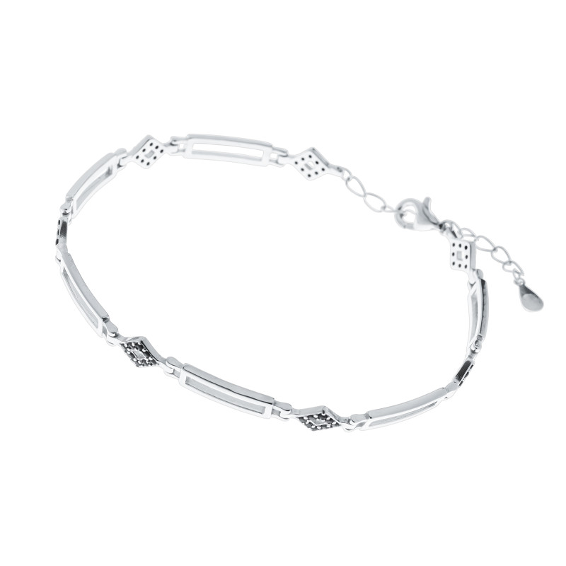 Srebrna 925 bransoletka Blaszki Czarny Romb