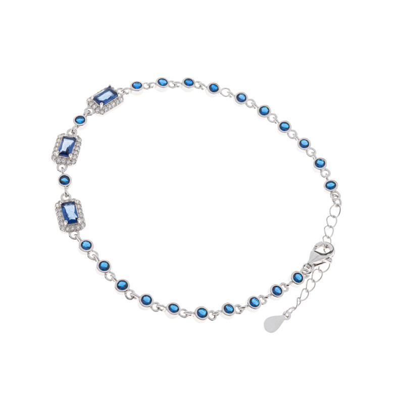 Srebrna 925 bransoletka Cyrkonia Blue
