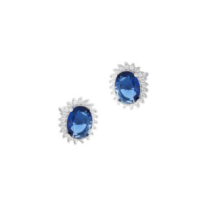 Kolczyki srebrne 925 Duży Niebieski Owalny Blask