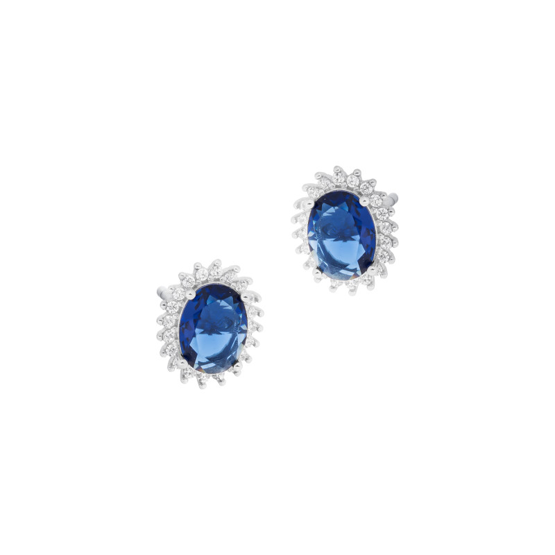 Kolczyki srebrne 925 Duży Niebieski Owalny Blask