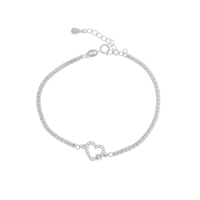 Srebrna 925 bransoletka Serce w Cyrkoniach z Maleńkim Sercem
