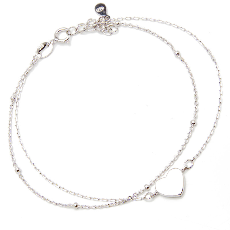 Srebrna bransoletka damska 925 podwójna pełne serce