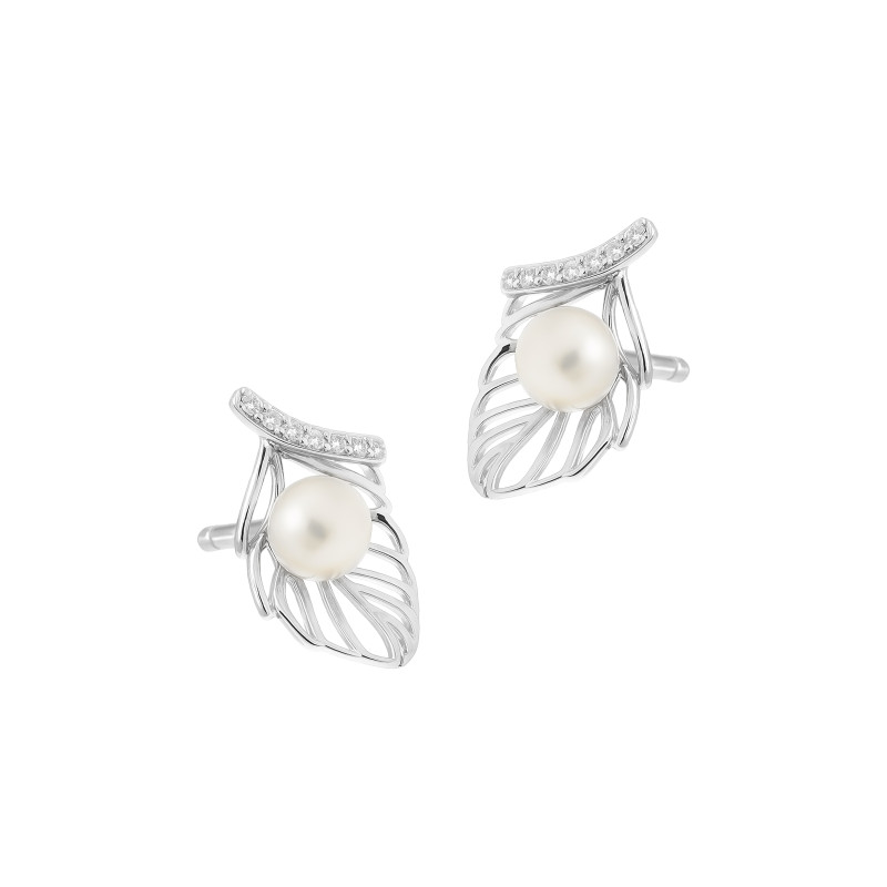 Kolczyki srebrne 925 Perła na Liściu
