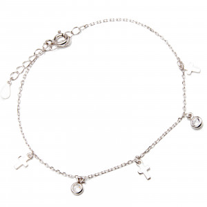 Srebrna bransoletka damska 925 krzyżyk z zawieszkami