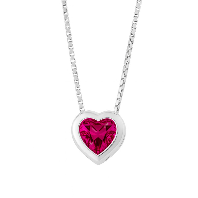 Srebrny naszyjnik 925 Duże Różowe Serce Uroku