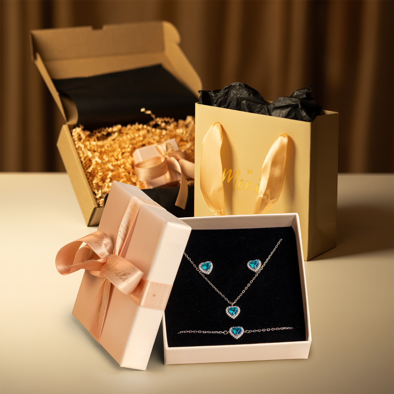 Zestaw Prezentowy Promise Blue| Srebrne 925 kolczyki, bransoletka, naszyjnik niebieska cyrkonia