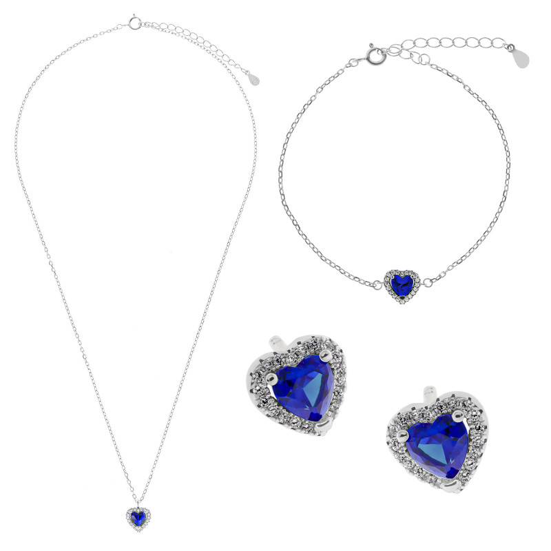 Zestaw Prezentowy Promise Dark Blue| Srebrne 925 kolczyki, bransoletka, naszyjnik granatowa cyrkonia