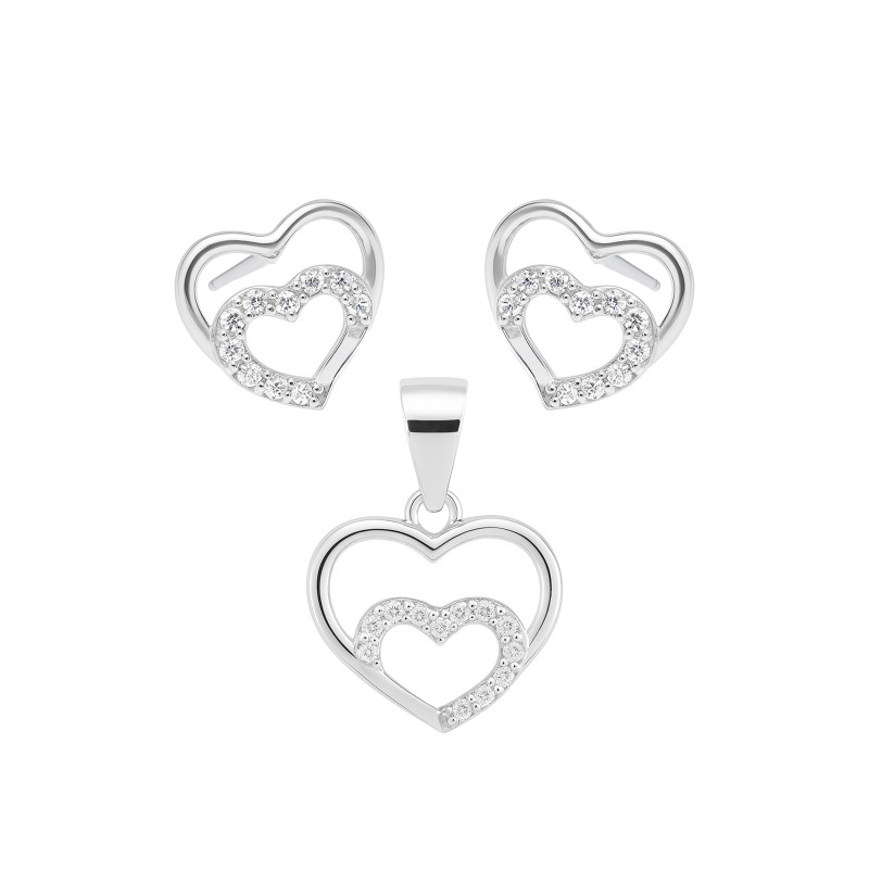 Srebrny 925 Komplet Serca w Blasku