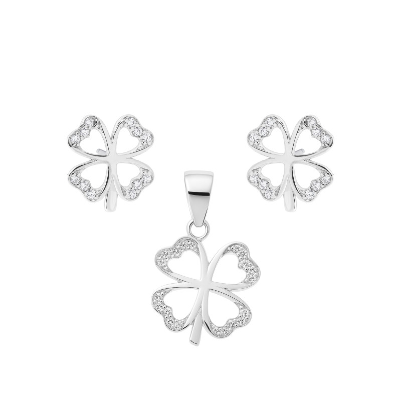 Srebrny Komplet 925 Czterolistny Blask