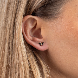 Złote kolczyki 585 czarny motyl cyrkonie