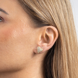 Złote kolczyki 585 Wypukłe serce z cyrkoniami