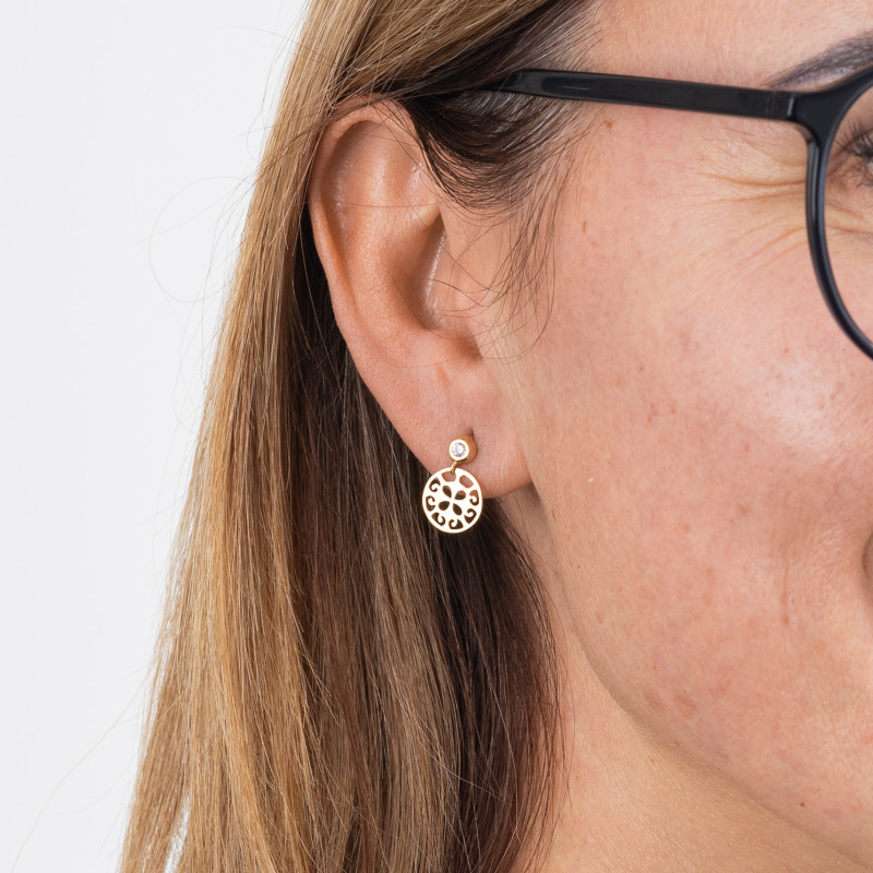 Złote kolczyki 585 ażurowe koło sztyft