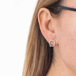 Złote kolczyki 585 cyrkoniowe koła niebieskie