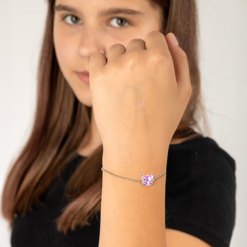 Srebrny komplet kolczyki bransoletka 925 Angielskie Stich Angel 3D dla małej damy PREZENT