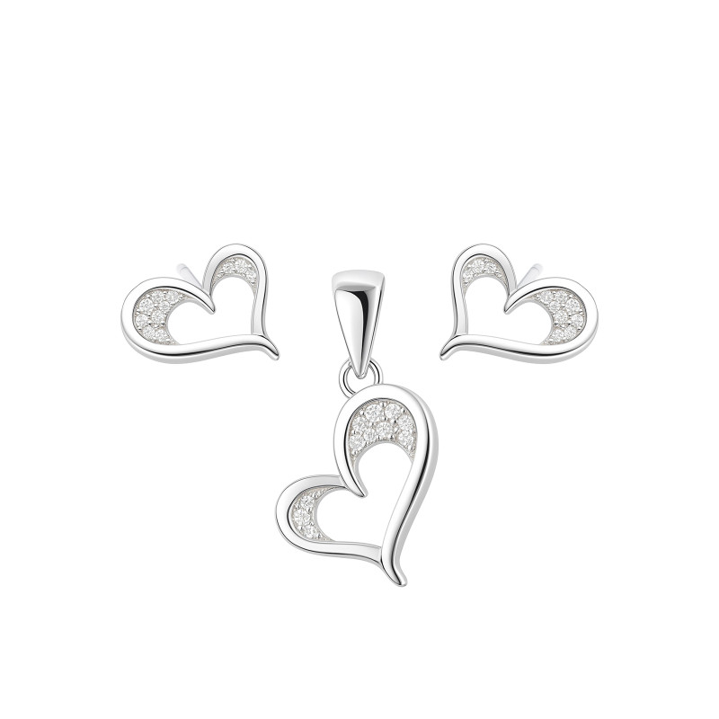 Srebrny 925 Komplet Iskrzące Serce Cyrkonii