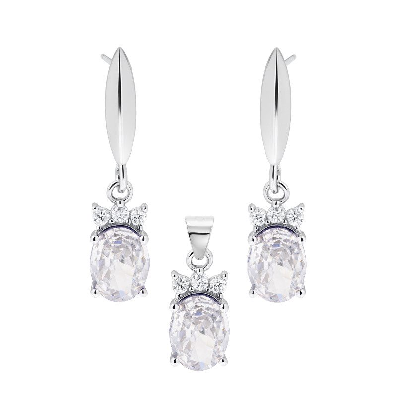 Srebrny Komplet 925 Biały Trzy Iskry