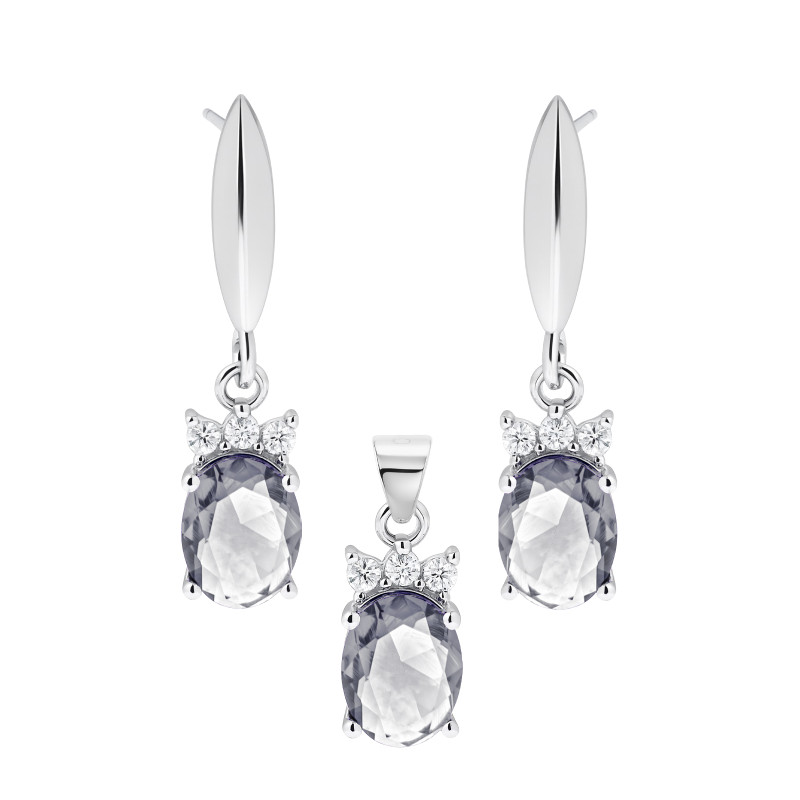 Srebrny 925 Komplet Szary Trzy Iskry