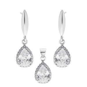 Srebrny Komplet 925 Biała Kropla Światła