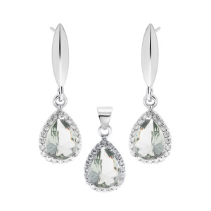 Srebrny Komplet 925 Jasna Zielona Kropla Światła