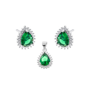 Srebrny 925 Komplet Zielona Kropla Natury