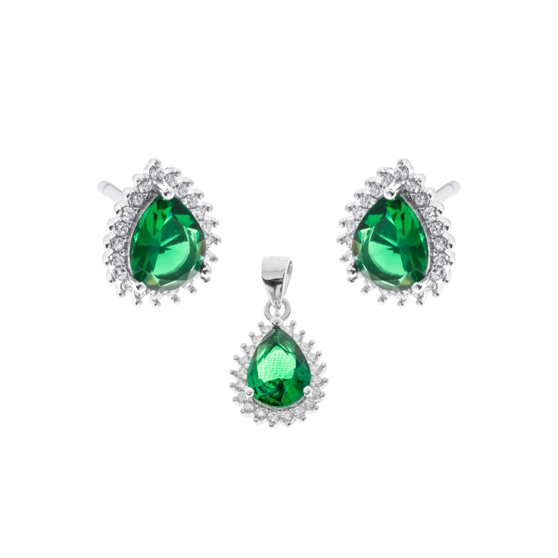 Srebrny 925 Komplet Zielona Kropla Natury