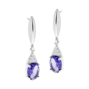 Srebrny Komplet 925 Fioletowa Owalna Iskra