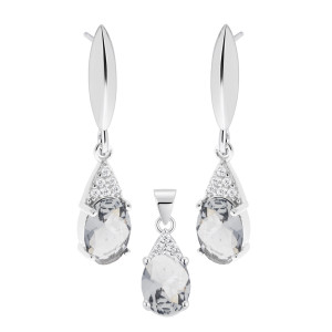 Srebrny 925 Komplet Szara Owalna Iskra