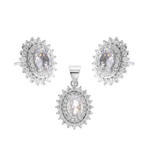 Srebrny Komplet 925 Biały Owal Światła