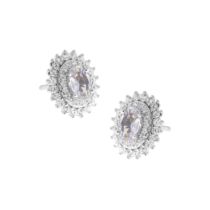 Srebrny Komplet 925 Biały Owal Światła