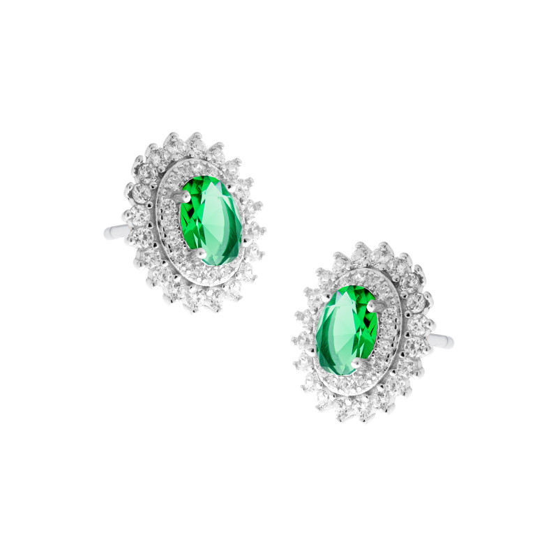 Srebrny 925 Komplet Zielony Owal Światła