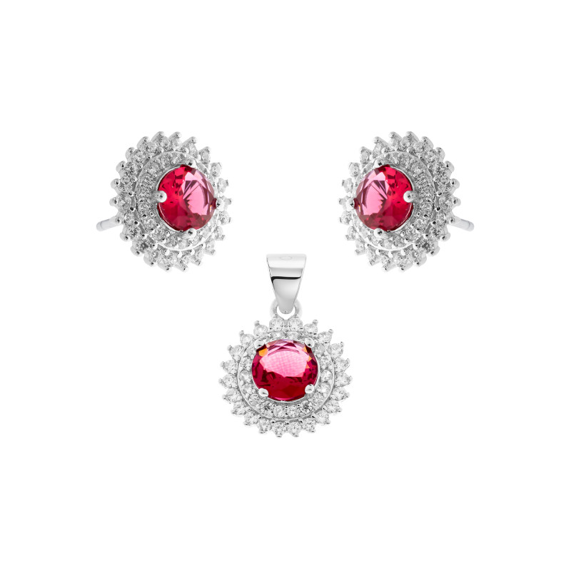 Srebrny Komplet 925 Królewska Czerwień