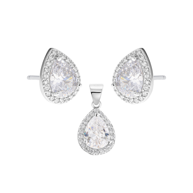 Srebrny Komplet 925 Biała Łza Światła