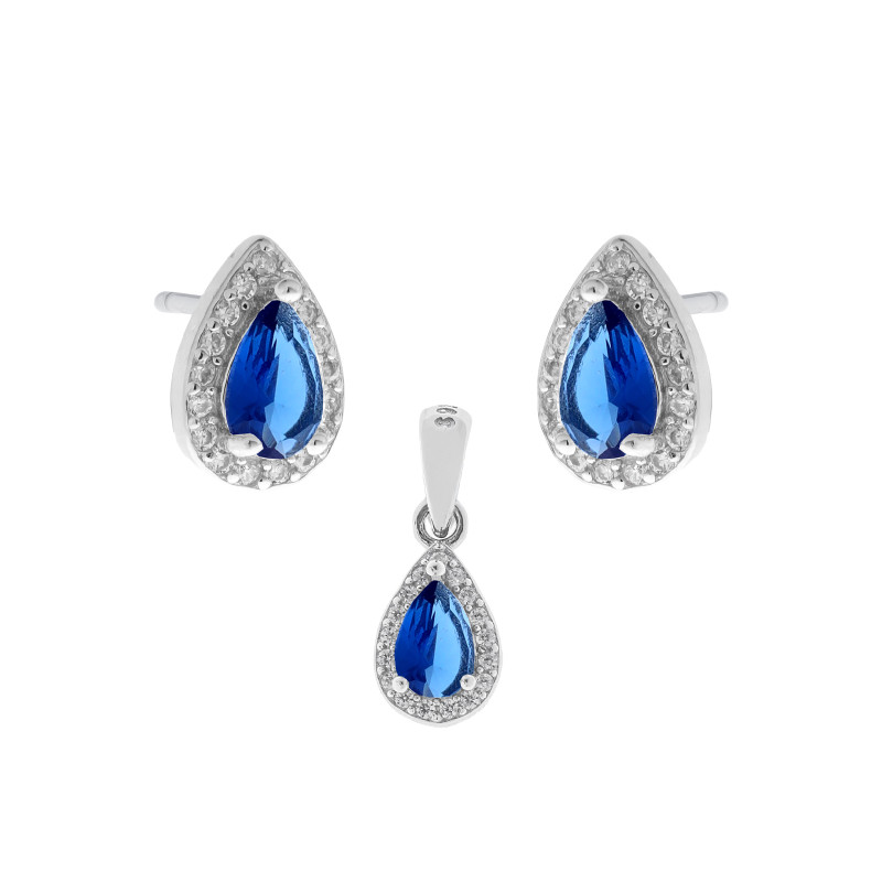 Srebrny Komplet 925 Mała Niebieska Łza Światła