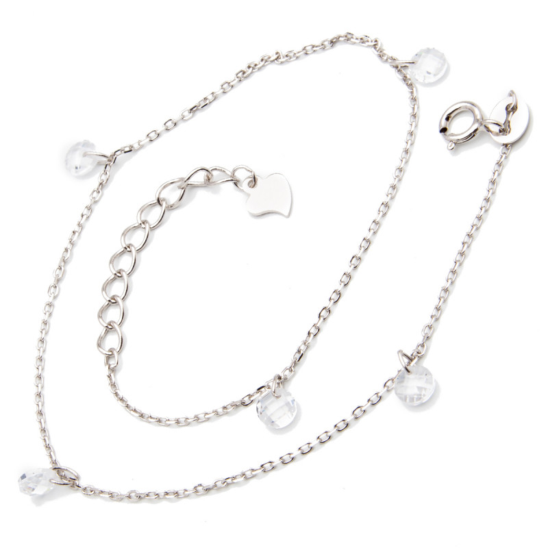 Srebrna bransoletka 925 na nogę cyrkonie wiszące