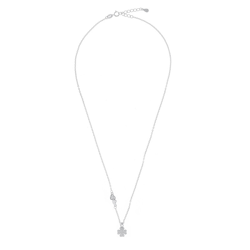 Srebrny naszyjnik 925 Koniczyna dwa Serca