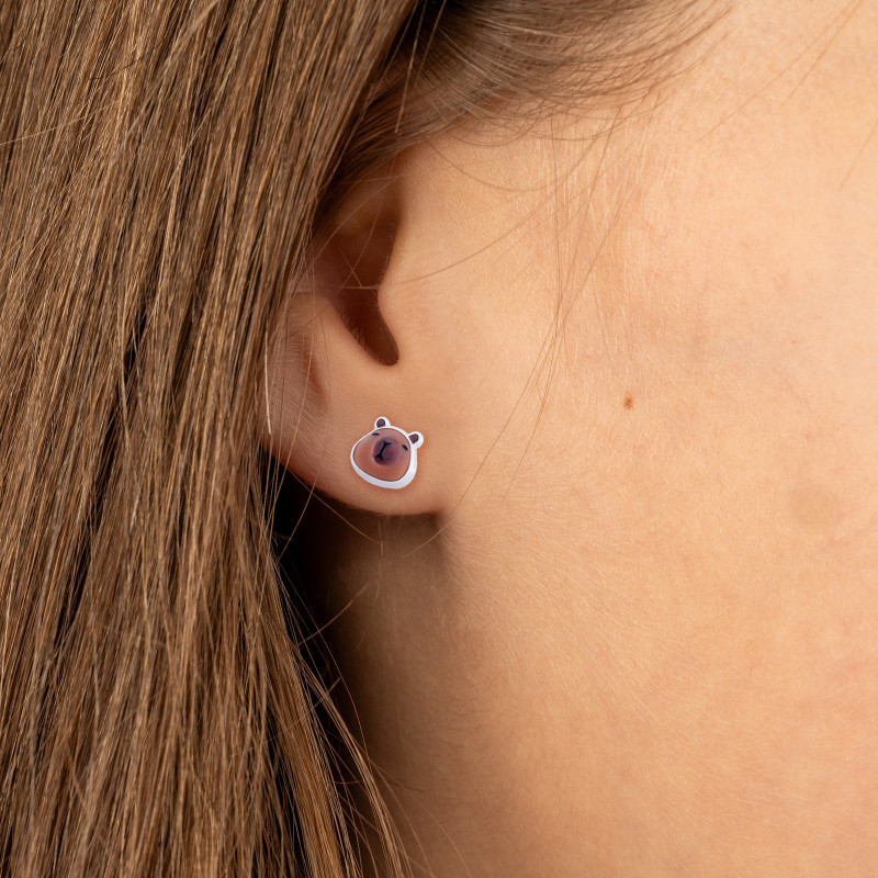 Srebrne kolczyki 925 Kapibara Sztyft dla małej damy PREZENT