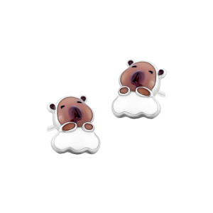 Srebrne kolczyki 925 Urocza Śpiąca Kapibara Chmurka Sztyft dla małej damy PREZENT