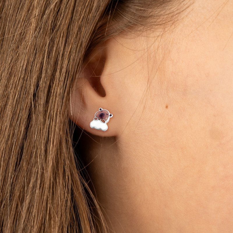 Srebrne kolczyki 925 Urocza Śpiąca Kapibara Chmurka Sztyft dla małej damy PREZENT